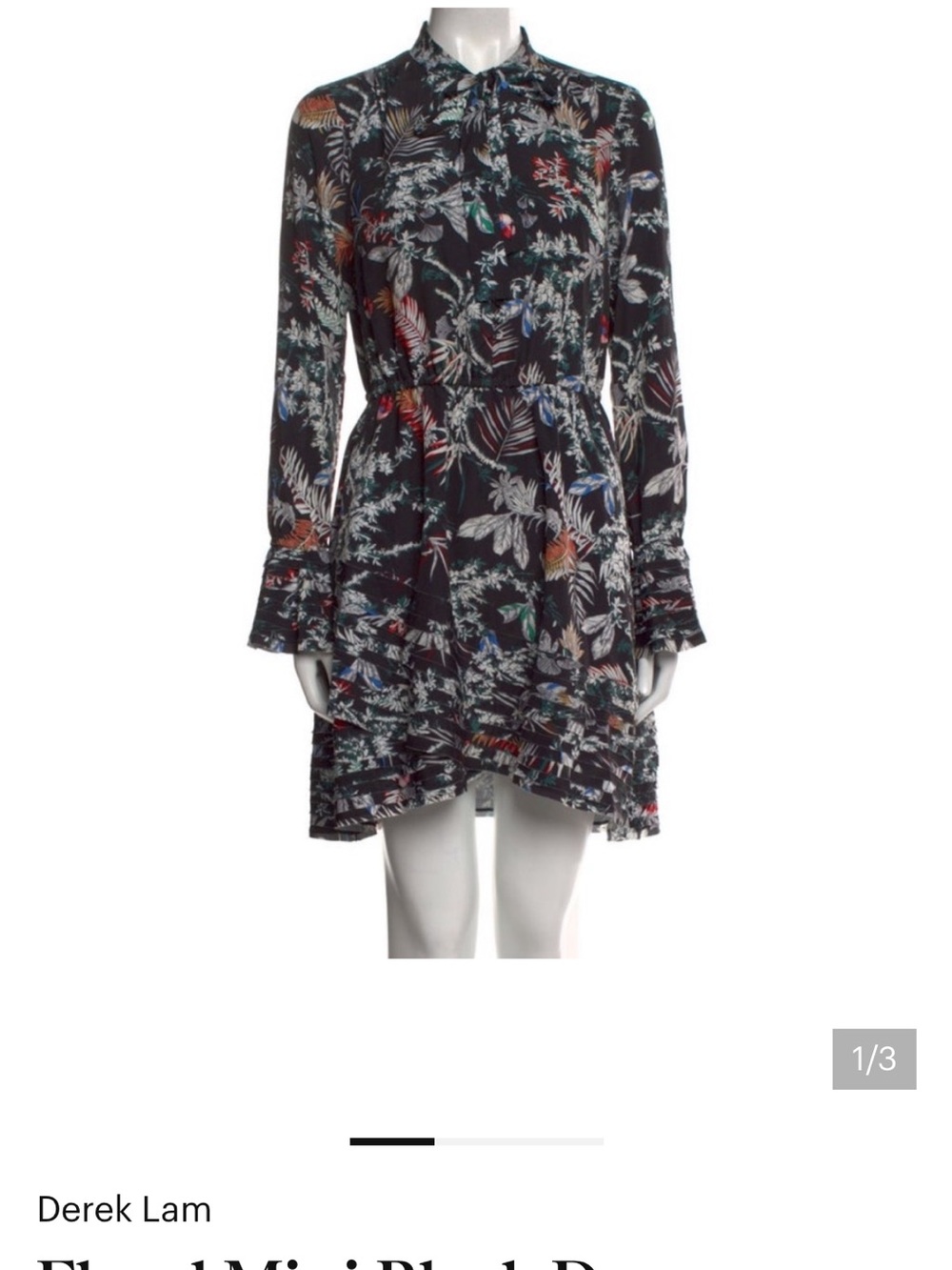 Derek Lam Black Floral Long-Sleeve Tiered Mini Dress